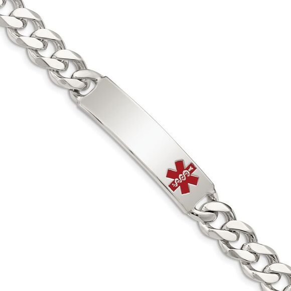 Kazi Luxury Sterling Silver Polished Medical Curb Link ID Bracelet